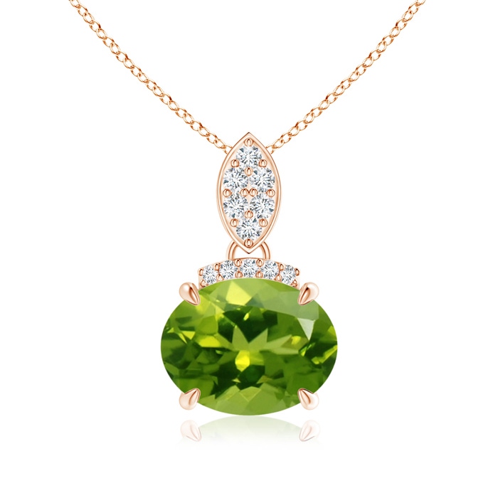 9x7mm AAAA East-West Peridot Pendant with Diamond Bale in Rose Gold 