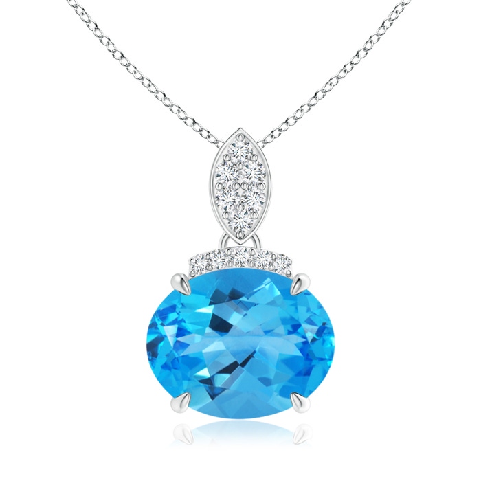 10x8mm AAAA East-West Swiss Blue Topaz Pendant with Diamond Bale in P950 Platinum