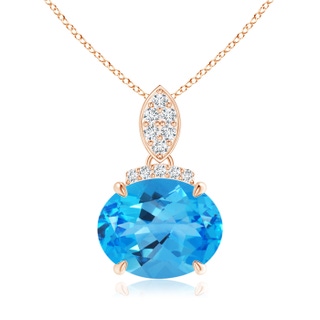 10x8mm AAAA East-West Swiss Blue Topaz Pendant with Diamond Bale in Rose Gold