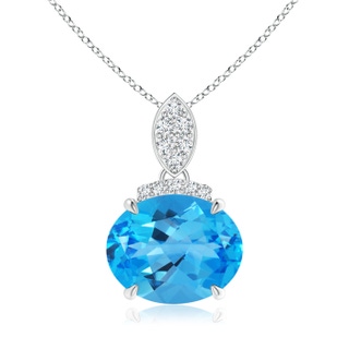 10x8mm AAAA East-West Swiss Blue Topaz Pendant with Diamond Bale in White Gold