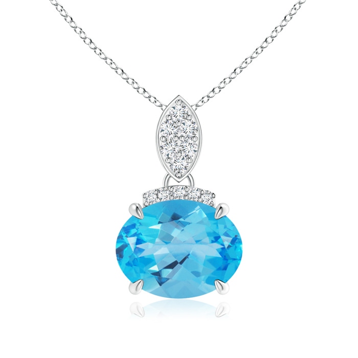 9x7mm AAA East-West Swiss Blue Topaz Pendant with Diamond Bale in White Gold