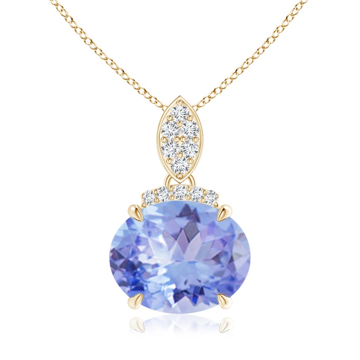 10x8mm A East-West Tanzanite Pendant with Diamond Bale in Yellow Gold 