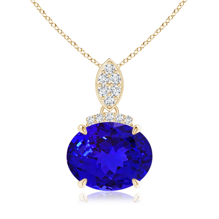 10x8mm AAAA East-West Tanzanite Pendant with Diamond Bale in Yellow Gold