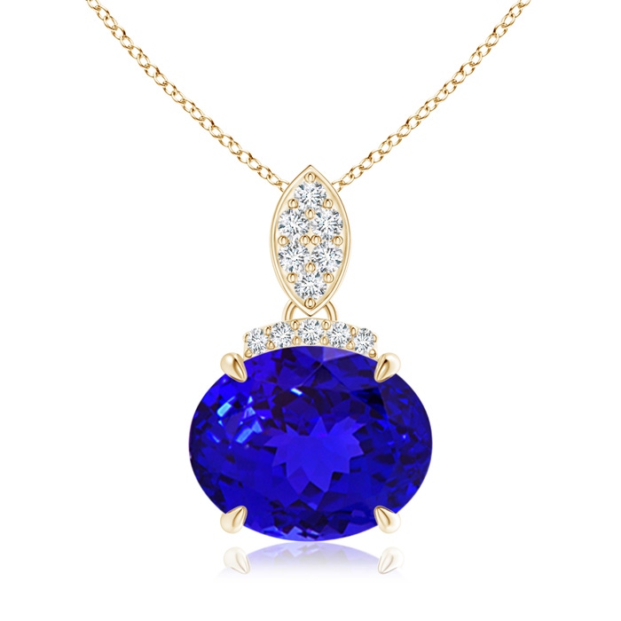10x8mm AAAA East-West Tanzanite Pendant with Diamond Bale in Yellow Gold 