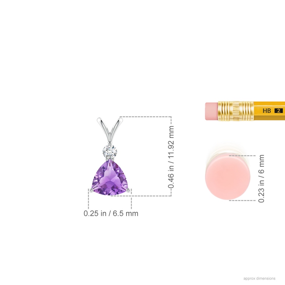 5mm A Trillion Amethyst Solitaire Pendant with Diamond in P950 Platinum ruler