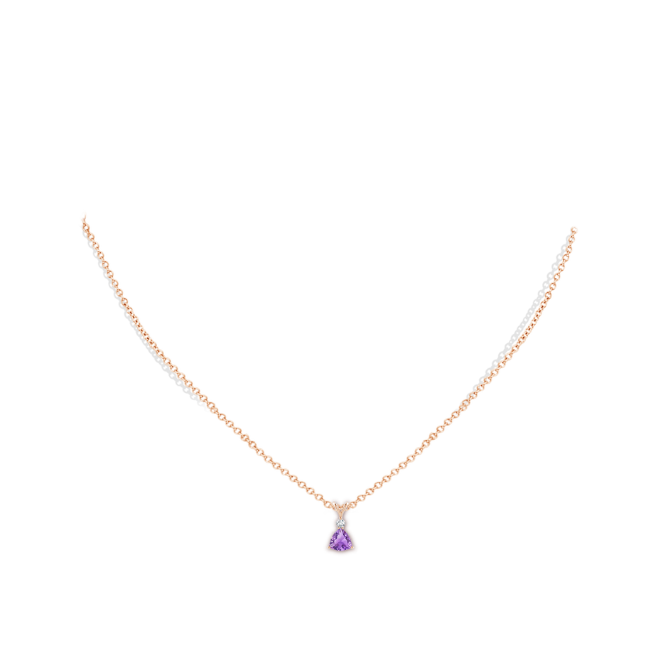 5mm A Trillion Amethyst Solitaire Pendant with Diamond in Rose Gold pen