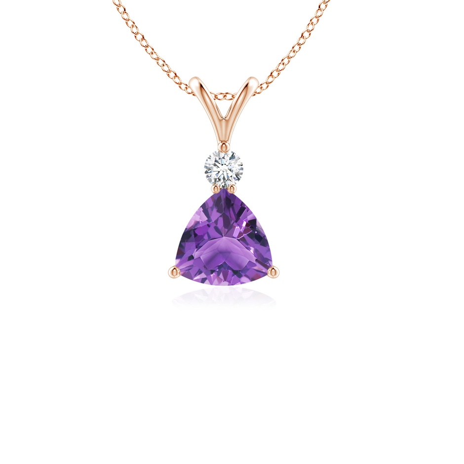 5mm AA Trillion Amethyst Solitaire Pendant with Diamond in Rose Gold 