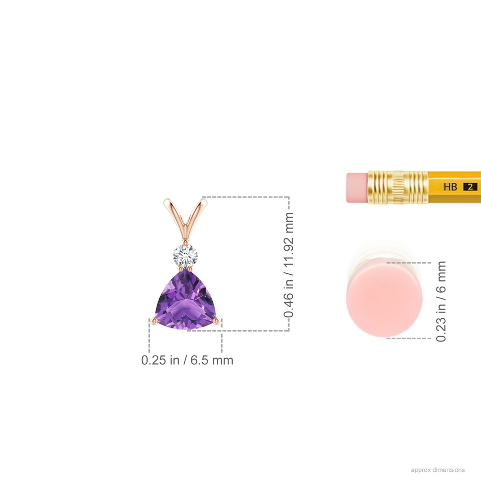 5mm AA Trillion Amethyst Solitaire Pendant with Diamond in Rose Gold ruler