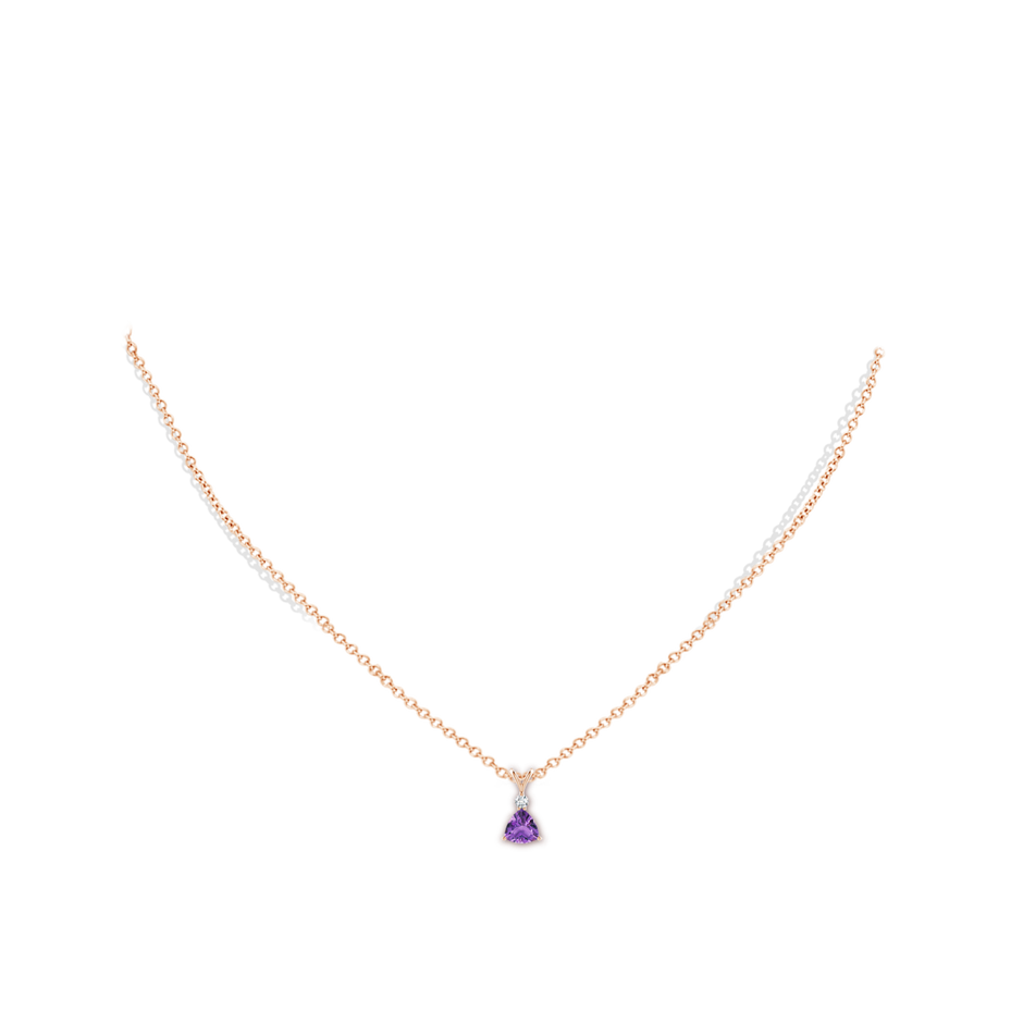 5mm AA Trillion Amethyst Solitaire Pendant with Diamond in Rose Gold pen
