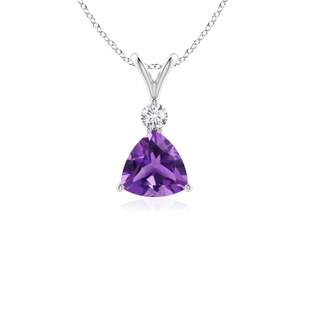 5mm AAA Trillion Amethyst Solitaire Pendant with Diamond in White Gold