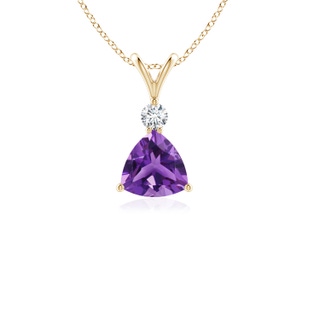 5mm AAA Trillion Amethyst Solitaire Pendant with Diamond in Yellow Gold