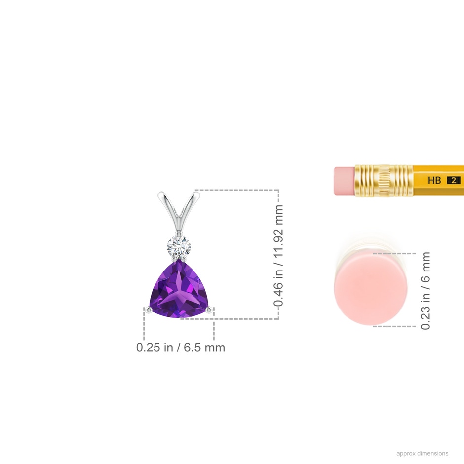 5mm AAAA Trillion Amethyst Solitaire Pendant with Diamond in P950 Platinum ruler