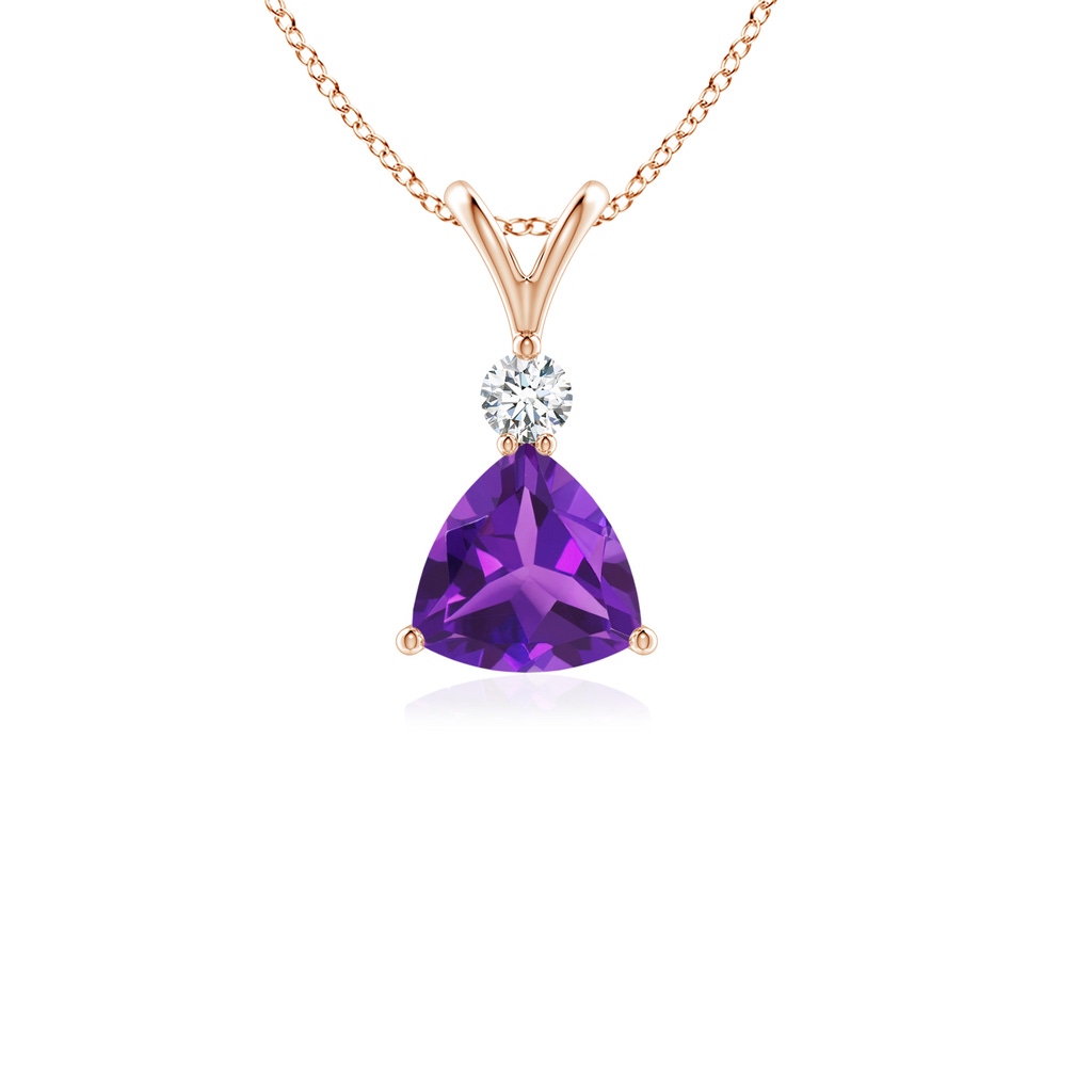 5mm AAAA Trillion Amethyst Solitaire Pendant with Diamond in Rose Gold