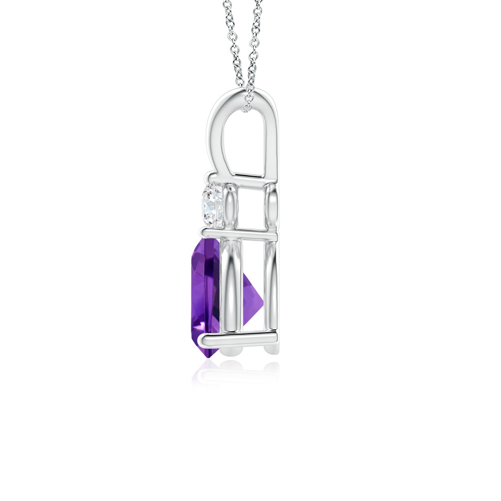 6mm AAAA Trillion Amethyst Solitaire Pendant with Diamond in White Gold - side 199