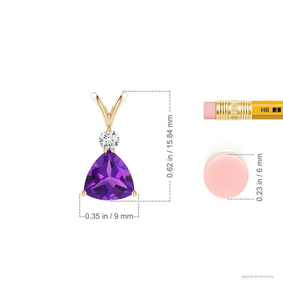 7mm AAAA Trillion Amethyst Solitaire Pendant with Diamond in Yellow Gold ruler