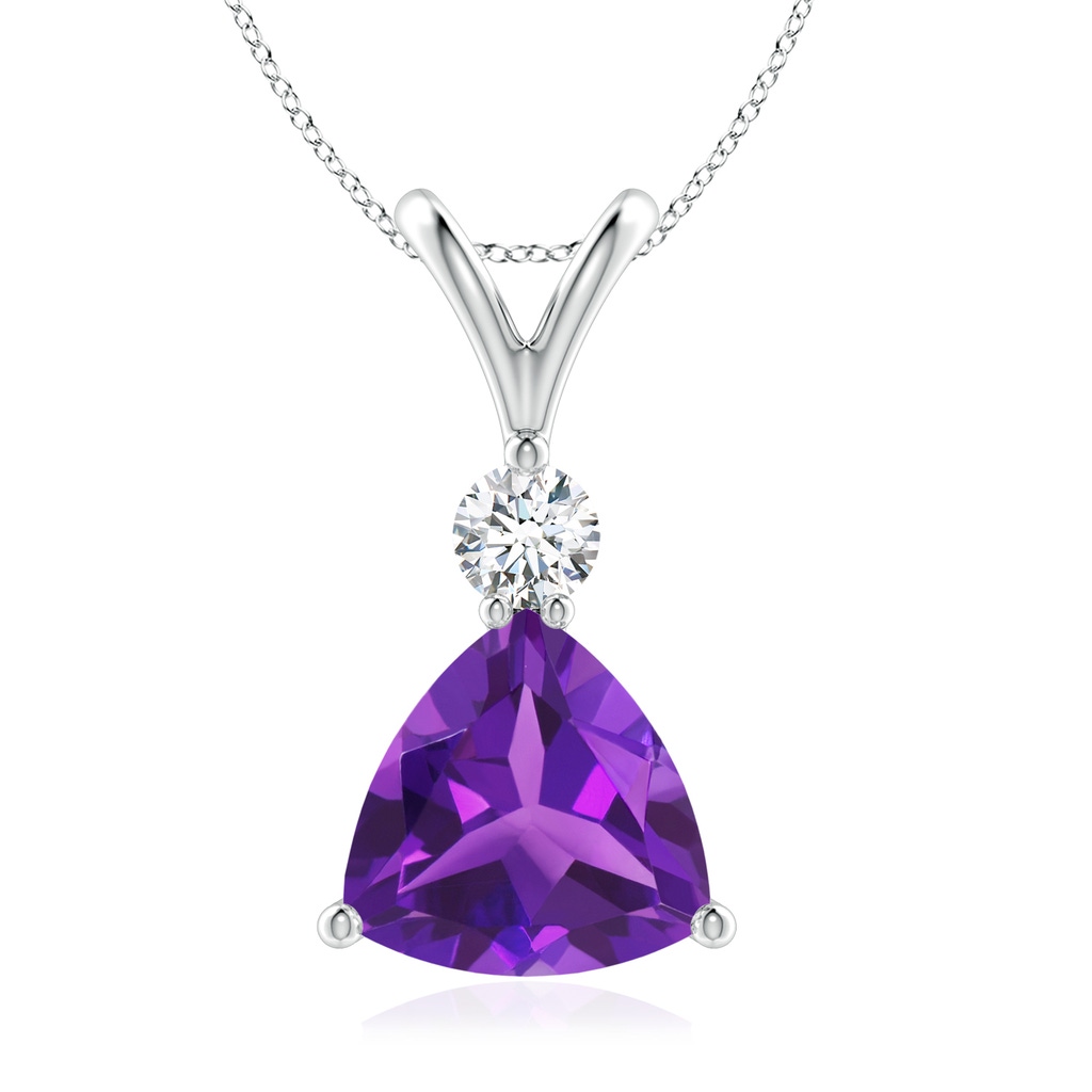 8mm AAAA Trillion Amethyst Solitaire Pendant with Diamond in White Gold