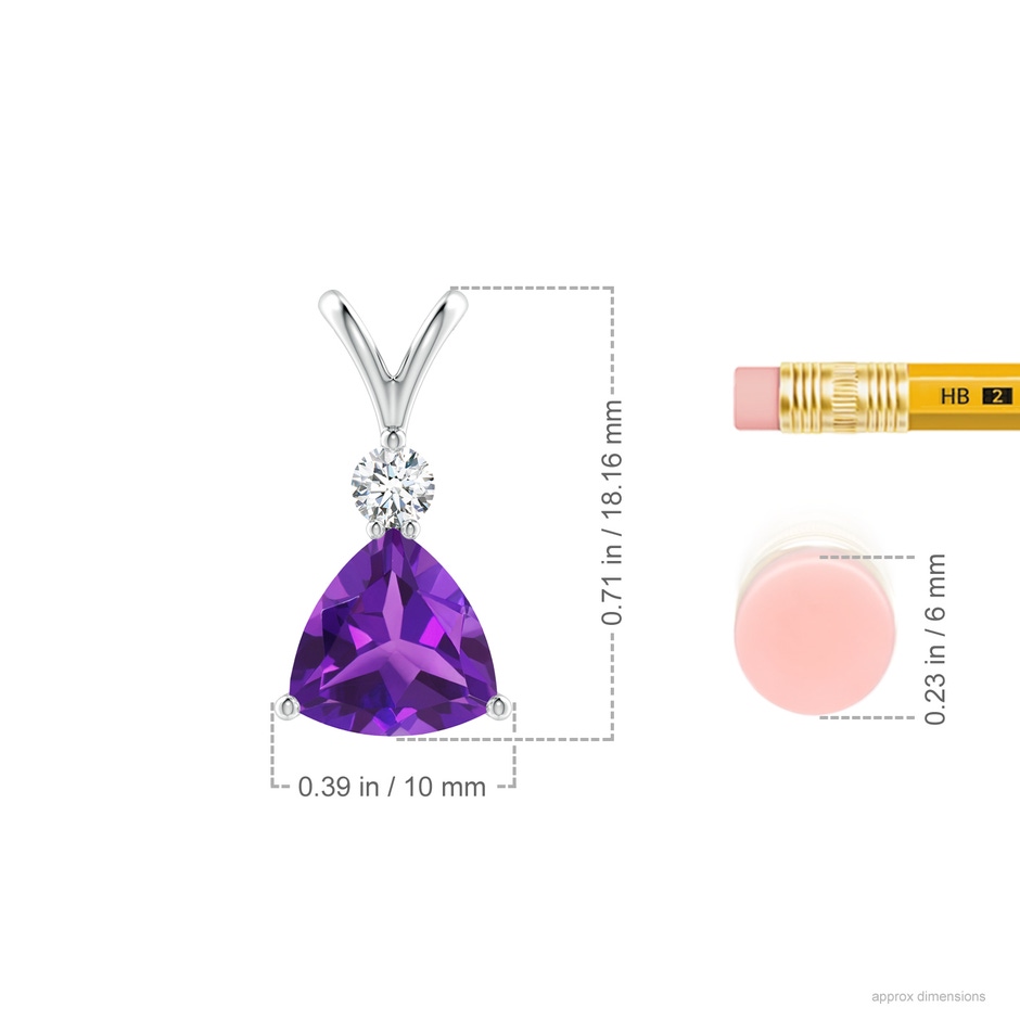 8mm AAAA Trillion Amethyst Solitaire Pendant with Diamond in White Gold ruler