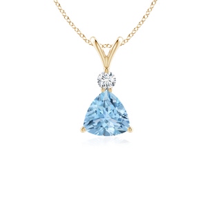 5mm AAA Trillion Aquamarine Solitaire Pendant with Diamond in Yellow Gold