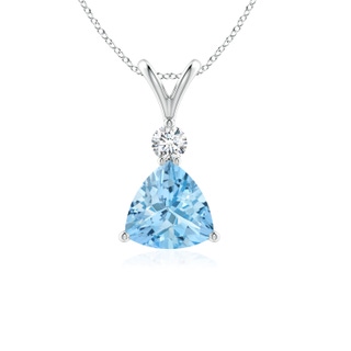 6mm AAAA Trillion Aquamarine Solitaire Pendant with Diamond in White Gold