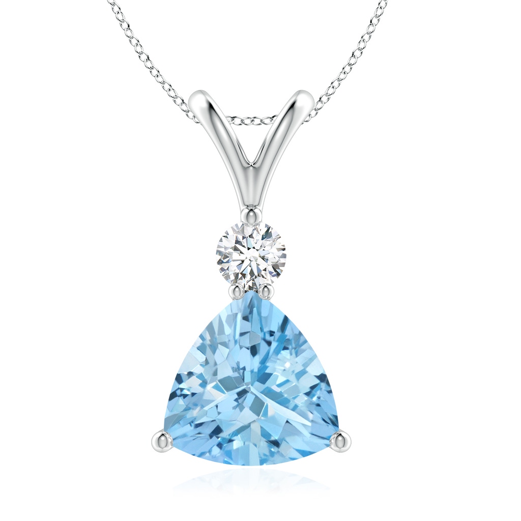 8mm AAAA Trillion Aquamarine Solitaire Pendant with Diamond in White Gold