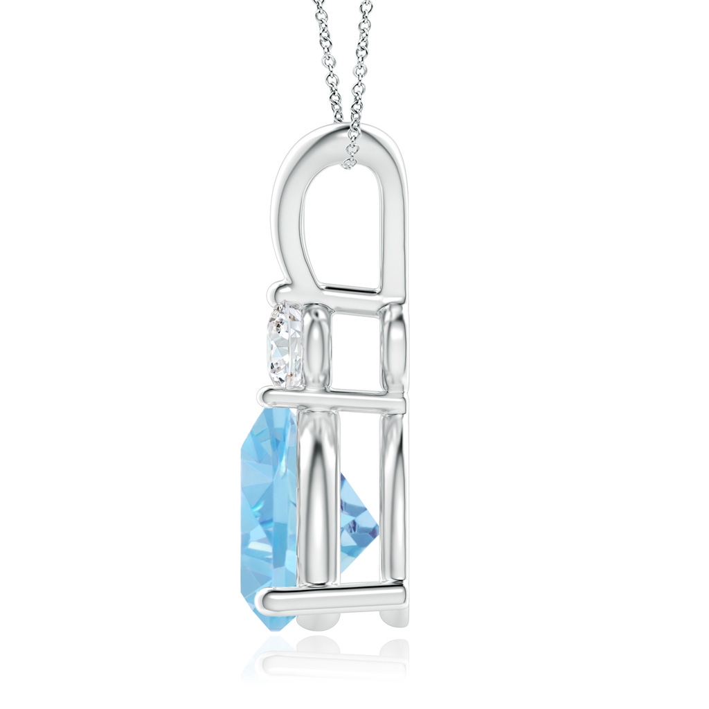 8mm AAAA Trillion Aquamarine Solitaire Pendant with Diamond in White Gold Back