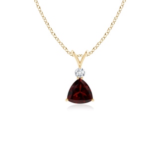 5mm A Trillion Garnet Solitaire Pendant with Diamond in 9K Yellow Gold
