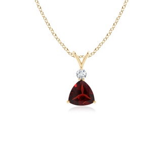 5mm AAA Trillion Garnet Solitaire Pendant with Diamond in Yellow Gold