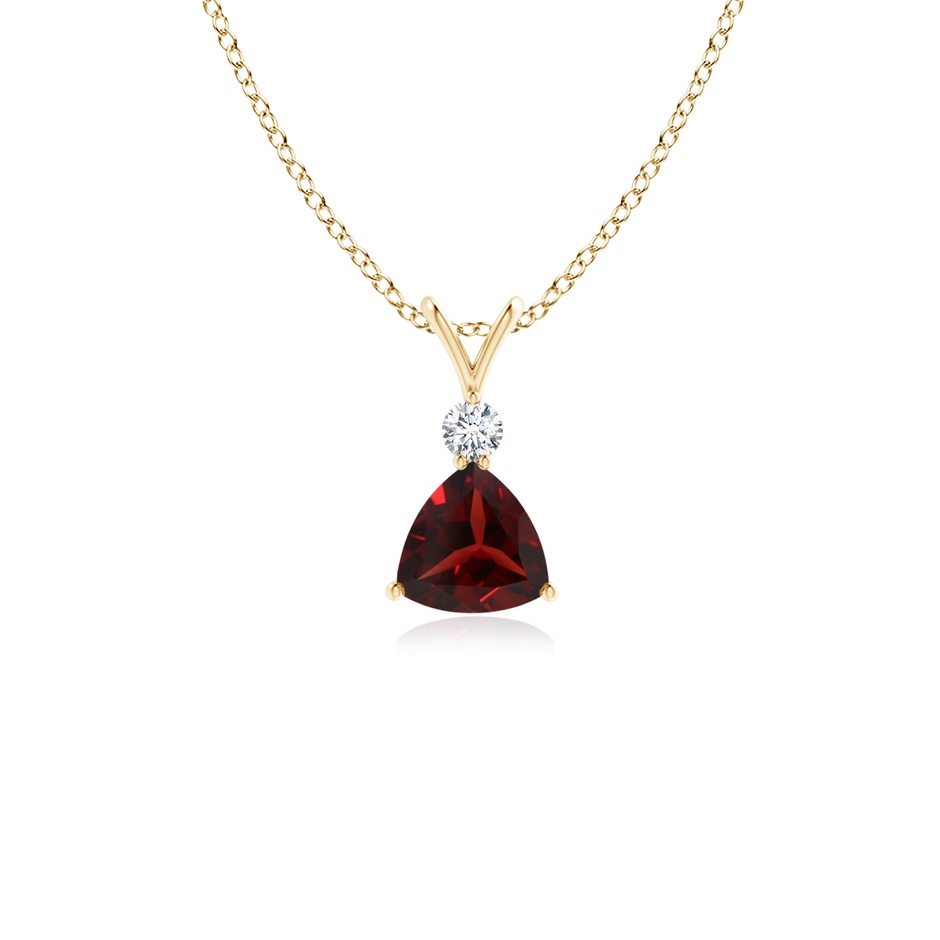 5mm AAA Trillion Garnet Solitaire Pendant with Diamond in Yellow Gold 