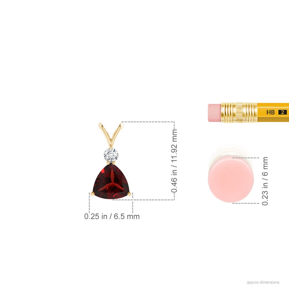 5mm AAA Trillion Garnet Solitaire Pendant with Diamond in Yellow Gold ruler