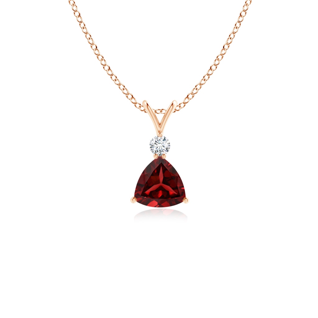 5mm AAAA Trillion Garnet Solitaire Pendant with Diamond in Rose Gold 