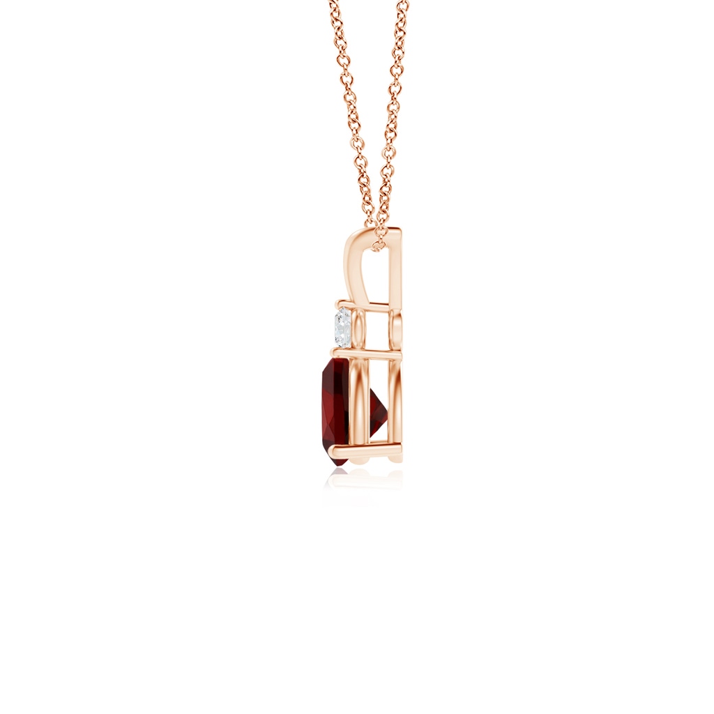 5mm AAAA Trillion Garnet Solitaire Pendant with Diamond in Rose Gold Side 1
