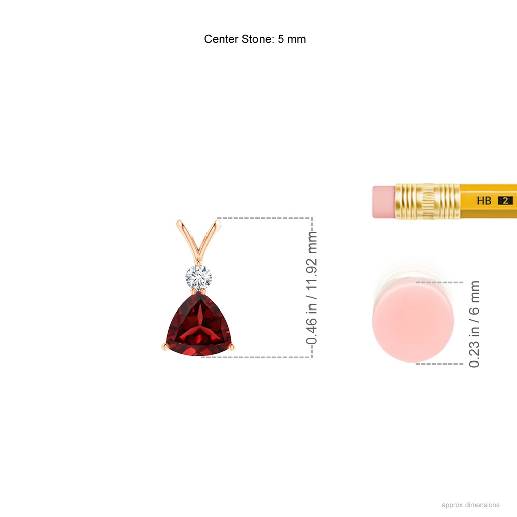 5mm AAAA Trillion Garnet Solitaire Pendant with Diamond in Rose Gold Ruler