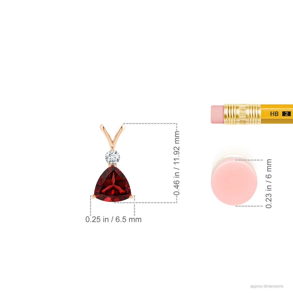 5mm AAAA Trillion Garnet Solitaire Pendant with Diamond in Rose Gold ruler