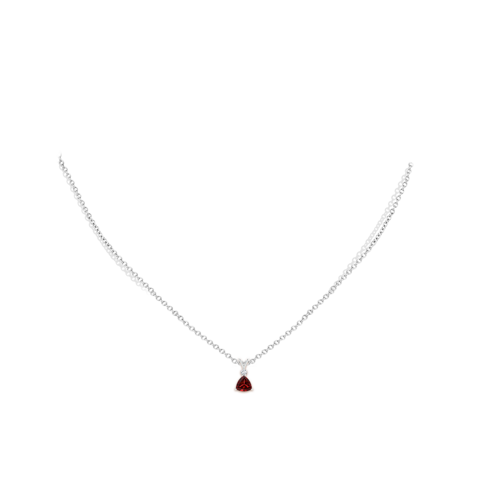 5mm AAAA Trillion Garnet Solitaire Pendant with Diamond in White Gold pen