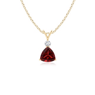 5mm AAAA Trillion Garnet Solitaire Pendant with Diamond in Yellow Gold