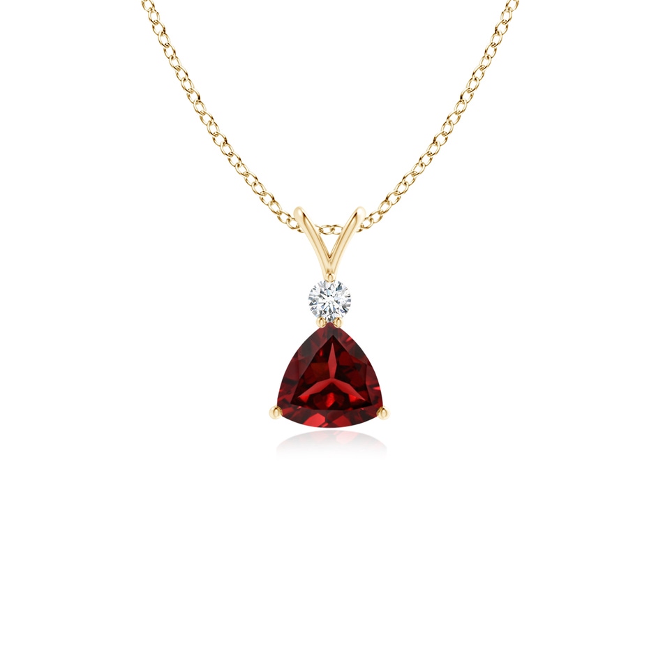 5mm AAAA Trillion Garnet Solitaire Pendant with Diamond in Yellow Gold 