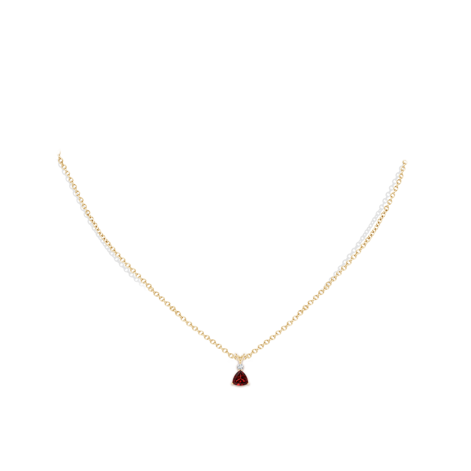 5mm AAAA Trillion Garnet Solitaire Pendant with Diamond in Yellow Gold pen