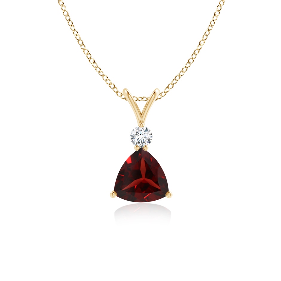 6mm AAA Trillion Garnet Solitaire Pendant with Diamond in Yellow Gold 