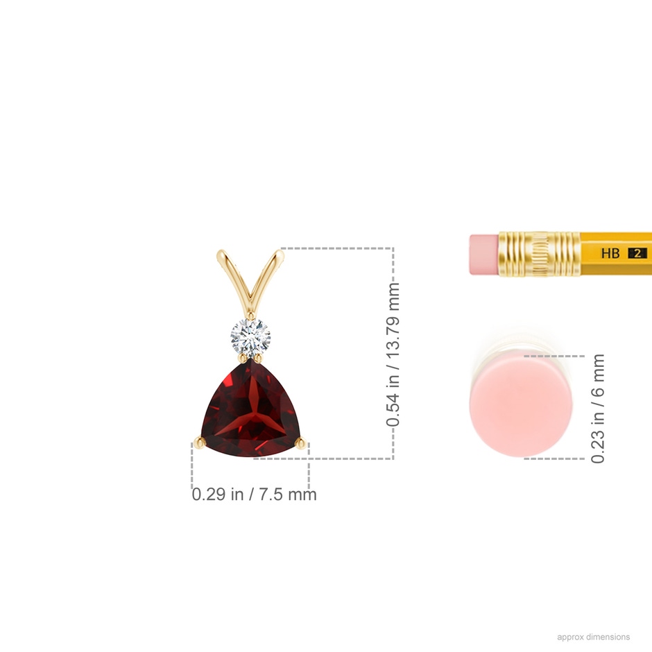 6mm AAA Trillion Garnet Solitaire Pendant with Diamond in Yellow Gold ruler