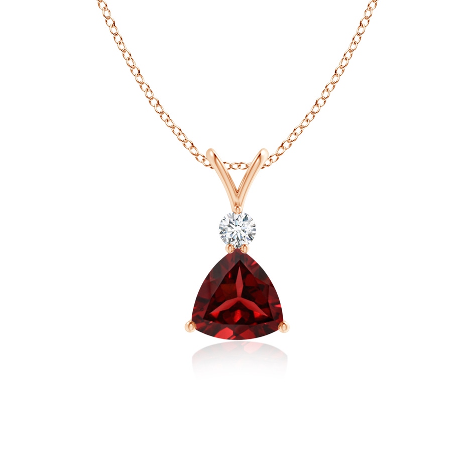 6mm AAAA Trillion Garnet Solitaire Pendant with Diamond in Rose Gold 