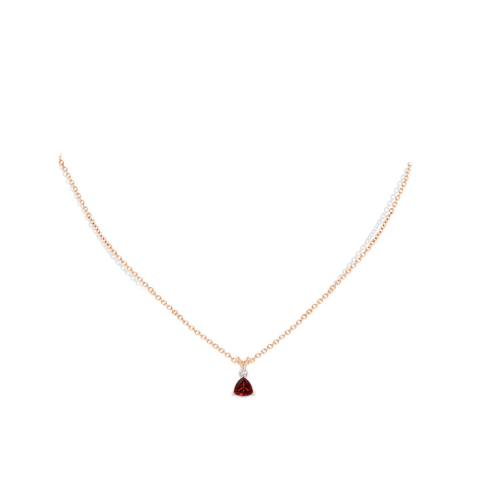 6mm AAAA Trillion Garnet Solitaire Pendant with Diamond in Rose Gold pen