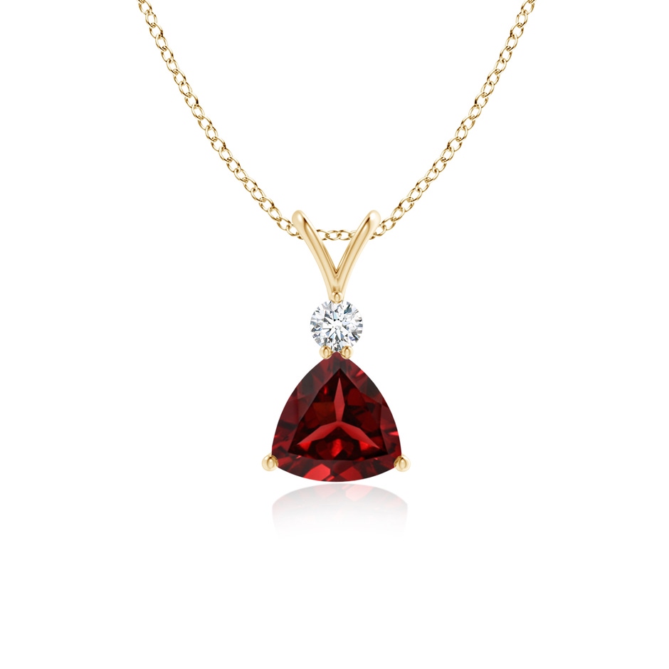 6mm AAAA Trillion Garnet Solitaire Pendant with Diamond in Yellow Gold 