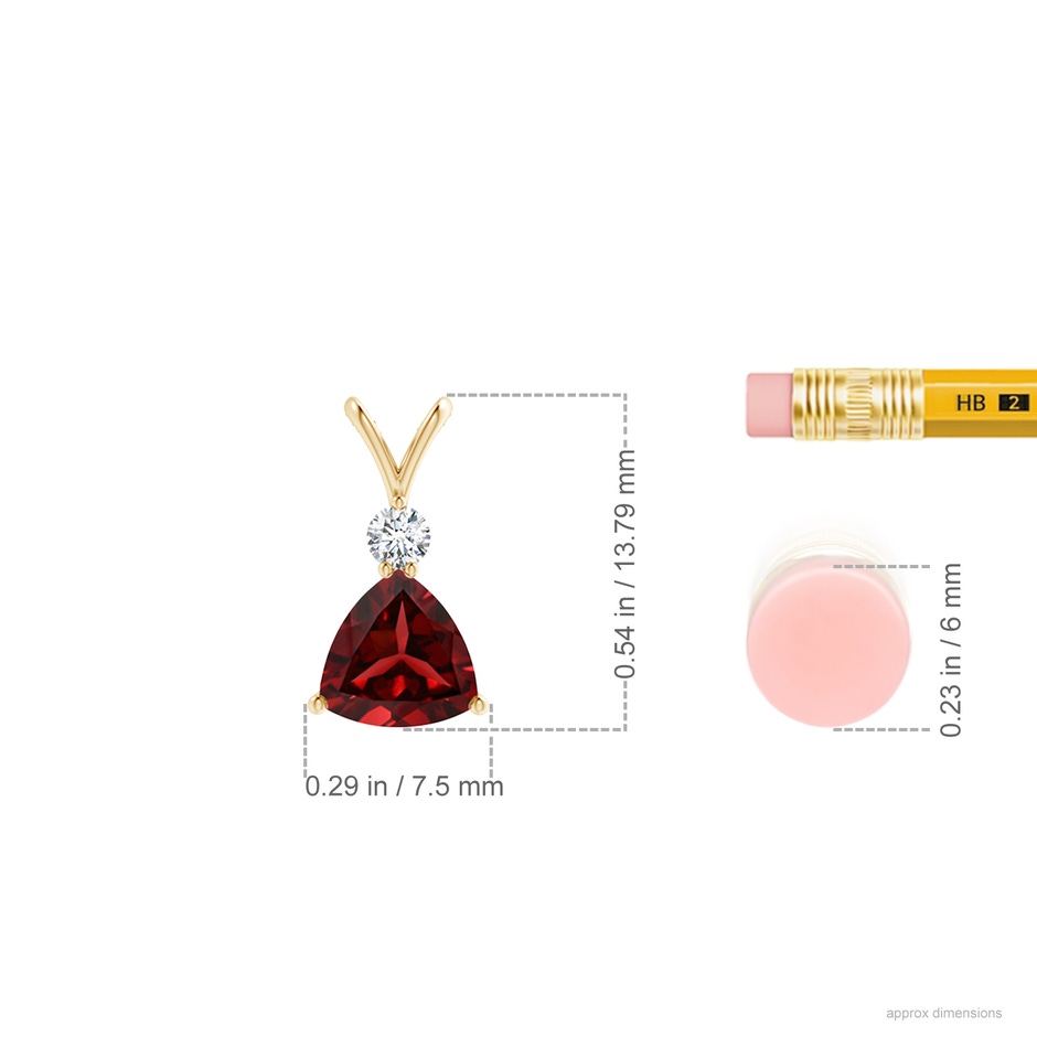 6mm AAAA Trillion Garnet Solitaire Pendant with Diamond in Yellow Gold ruler