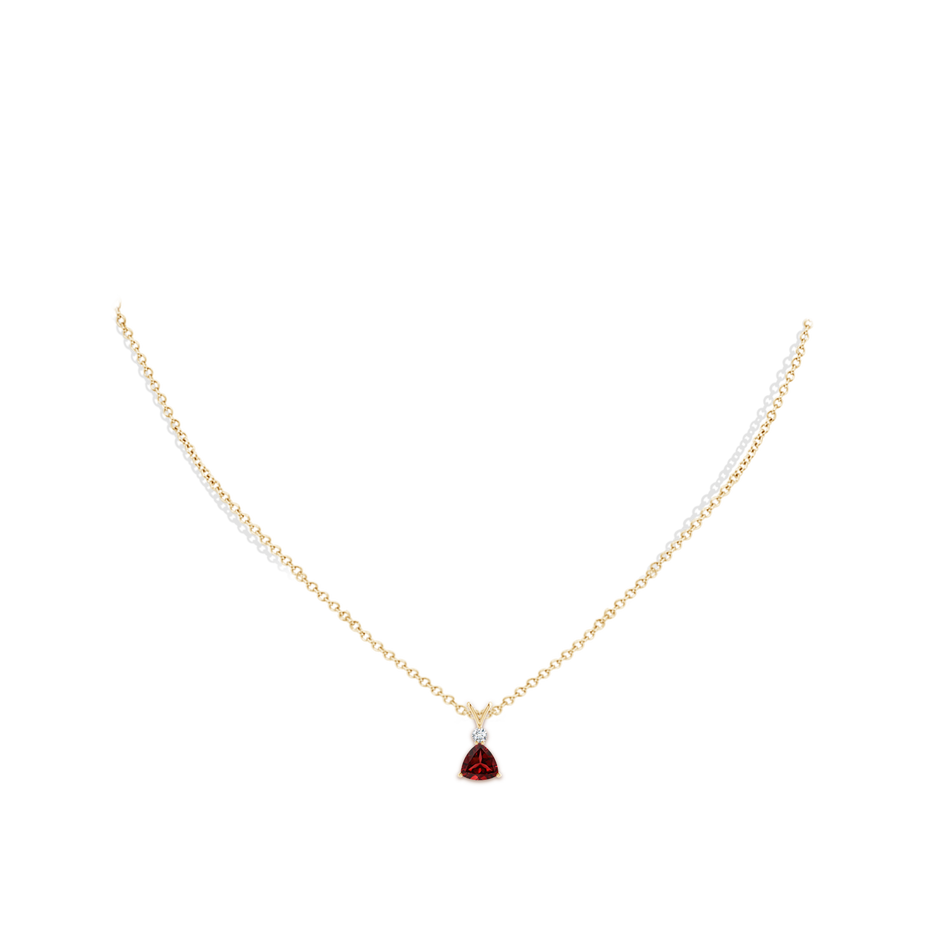 6mm AAAA Trillion Garnet Solitaire Pendant with Diamond in Yellow Gold pen