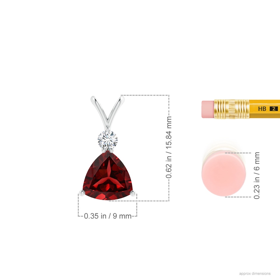 7mm AAAA Trillion Garnet Solitaire Pendant with Diamond in White Gold ruler