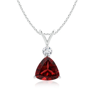 8mm AAAA Trillion Garnet Solitaire Pendant with Diamond in White Gold