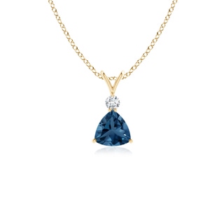 5mm AA Trillion London Blue Topaz Solitaire Pendant with Diamond in 9K Yellow Gold