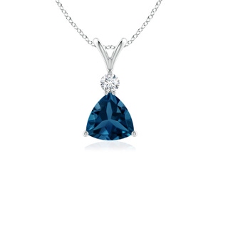 5mm AAA Trillion London Blue Topaz Solitaire Pendant with Diamond in White Gold