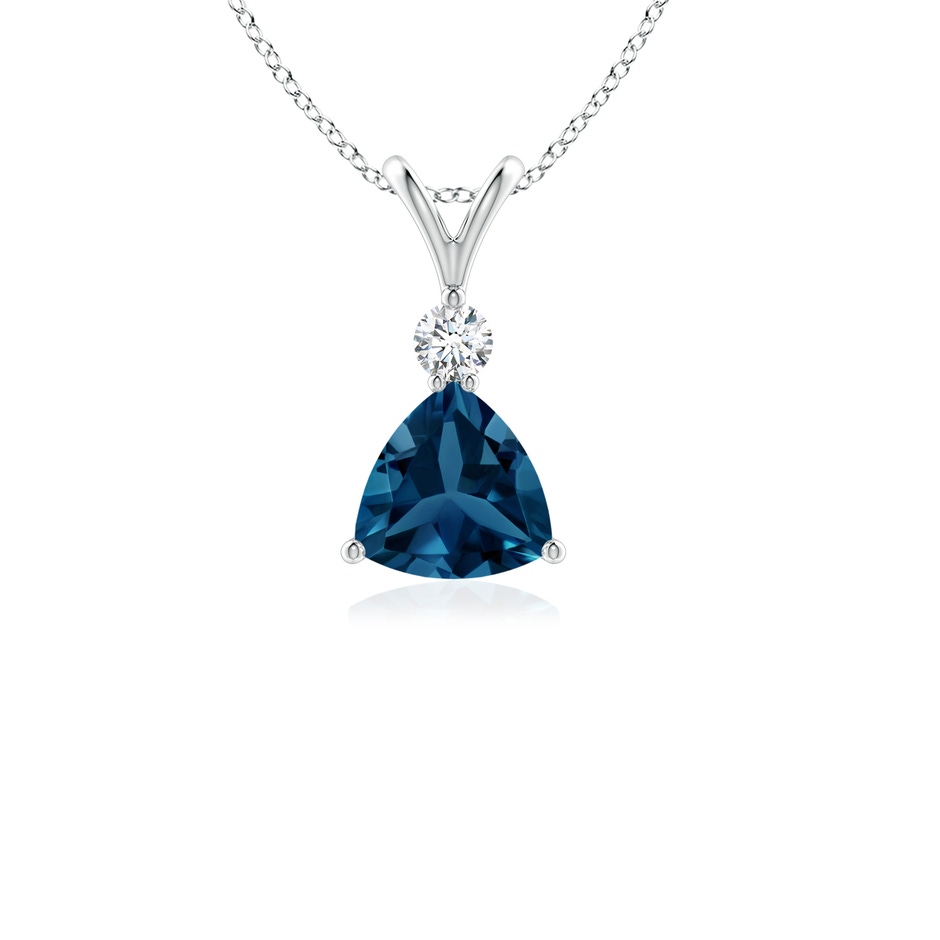 5mm AAA Trillion London Blue Topaz Solitaire Pendant with Diamond in White Gold 