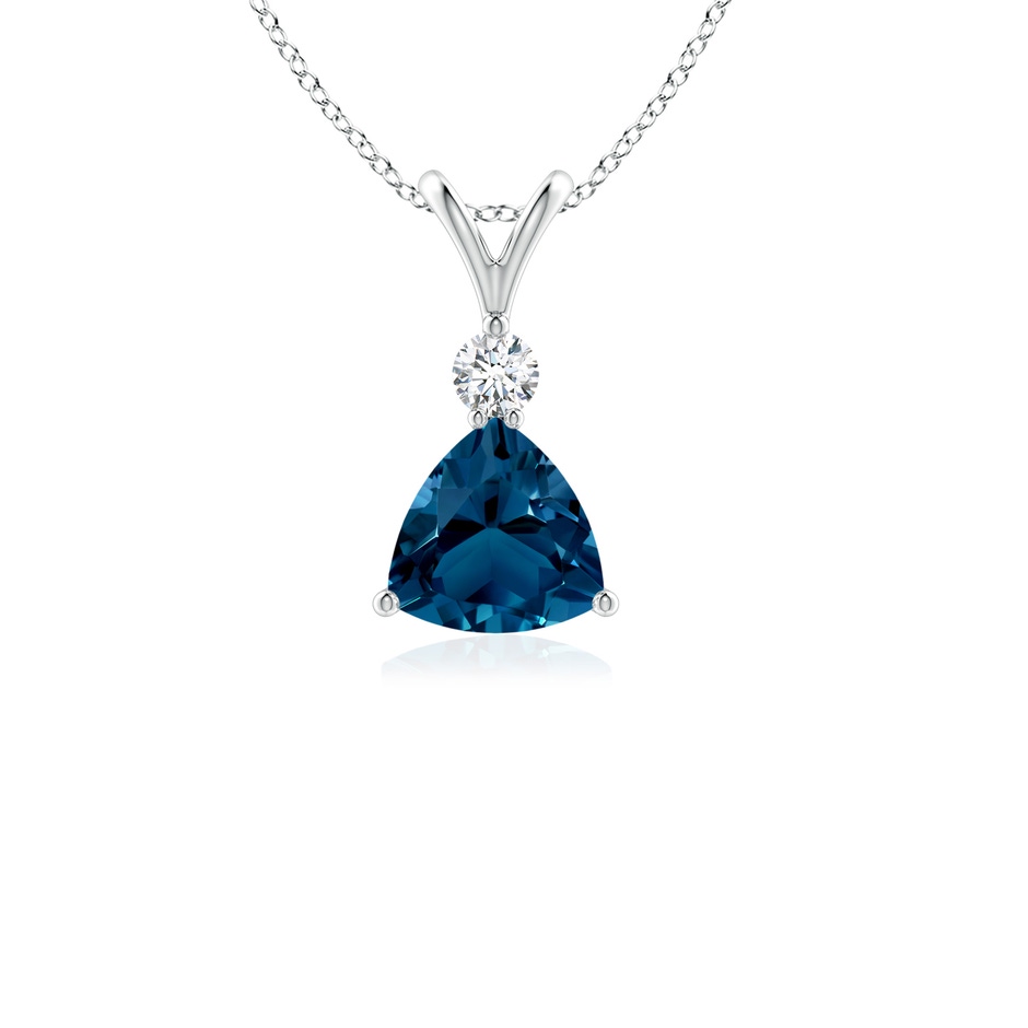 5mm AAAA Trillion London Blue Topaz Solitaire Pendant with Diamond in White Gold 
